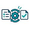 Sechs Icons für Systemintegration, Dokumentenverarbeitung, KI, Workflow-Automatisierung, Zusammenarbeit und Prozessüberwachung.